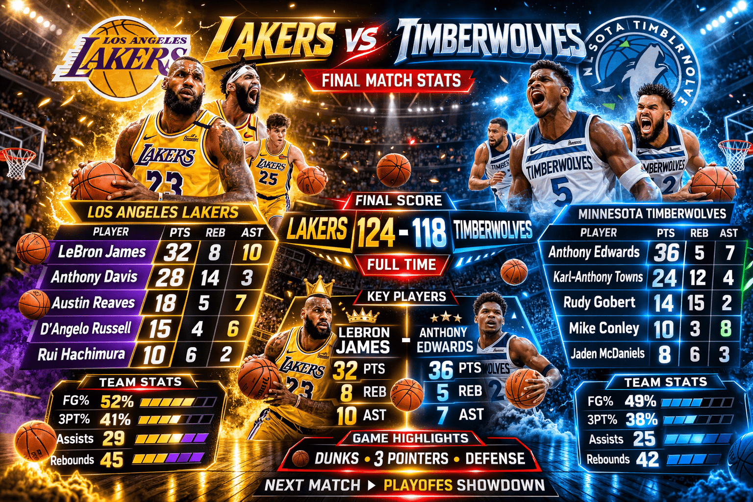 Lakers vs Timberwolves Match Player Stats
