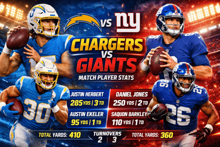Los Angeles Chargers vs New York Giants Match Player Stats